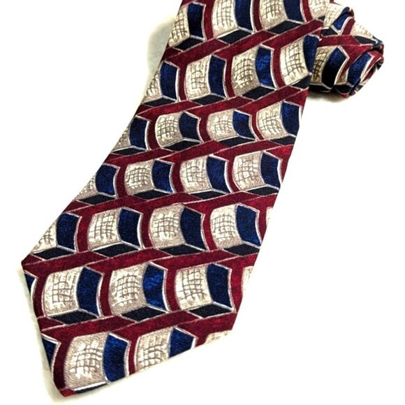 Men's Vintage 100% Silk Tie Checkered Abstract Motif by Cluett - Picture 7 of 14